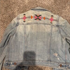 Embroidered Denim Jacket with Aztec Design